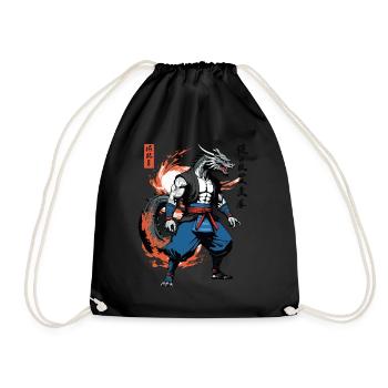 Dragon Samurai Vintage Ukiyo-e Style Artwork - Drawstring Bag - black - Front
