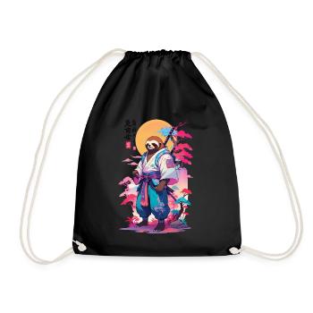 Samurai Faultier Aesthetic Vaporwave Stil - Turnbeutel - Schwarz - Vorne