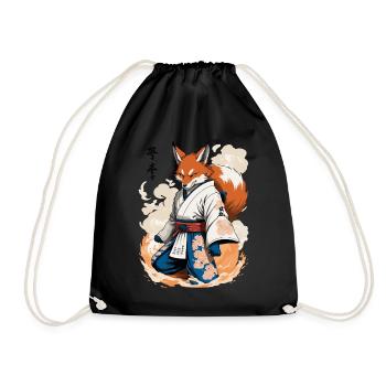 Kitsune Samouraï Renard Vintage Ukiyo-e Style - Sac de sport léger - noir - Devant
