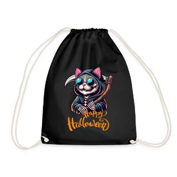 Halloween Katze Mieze Sense Sensemann Cool Lustig - Turnbeutel - Schwarz - Vorne