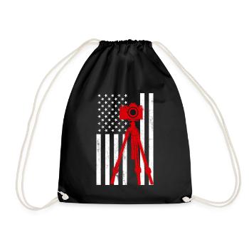 Photography camera American Flag - Turnbeutel - Schwarz - Vorne