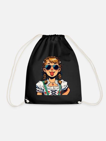 Trachtenshirt Damen Trachten T-Shirt Dirndl Outfit - Turnbeutel - Schwarz