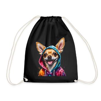 Chihuahua Hoodie Hund Bunt Lustig Tier Print - Turnbeutel - Schwarz - Vorne