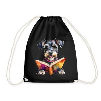 Zwergschnauzer Lesen Hund Lustig Tier Design Print - Turnbeutel - Schwarz - Vorne