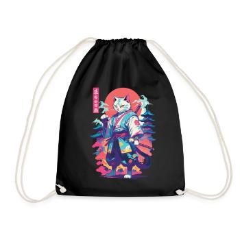 Chat samouraï Vaporwave Esthétique Japon Art - Sac de sport léger - noir - Devant