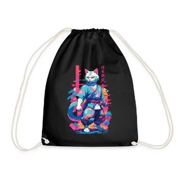 Chat samouraï Vaporwave Esthétique Japon Art - Sac de sport léger - noir - Devant