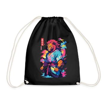 Samouraï Lion Esthétique Vaporwave Style Japon Art - Sac de sport léger - noir - Devant