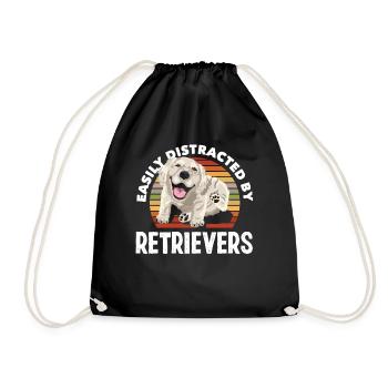 Retro Golden Retriever Dog Holder - Drawstring Bag - black - Front