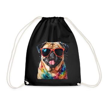 Pug Sunglasses Dog Colorful Funny Design Print - Drawstring Bag - black - Front