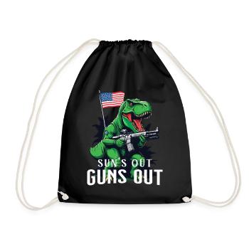 Suns Out Guns Out Funny United States Dinosaur 4th July - Drawstring Bag - black - Front