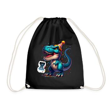 T Rex Dinosaur 8th Birthday Kids Birthday - Drawstring Bag - black - Front