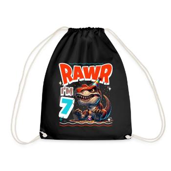 7th Birthday Rawr T Rex Dinosaur - Drawstring Bag - black - Front