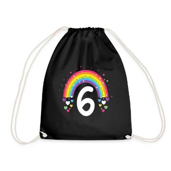 6th Birthday Gift Rainbow Birthday Boy - Drawstring Bag - black - Front