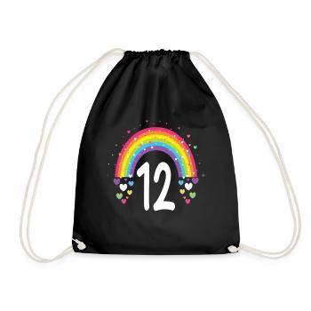 12th Birthday Gift Rainbow Birthday Boy - Drawstring Bag - black - Front
