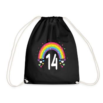 14th Birthday Gift Rainbow Birthday Child - Drawstring Bag - black - Front