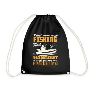 Golden Retriever Fishing - Drawstring Bag - black - Front