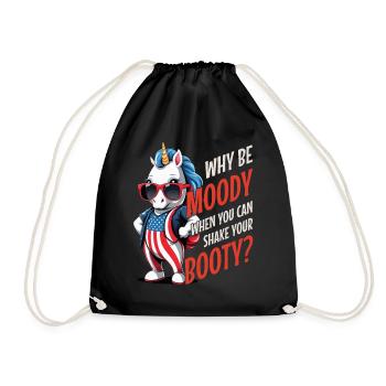 Cute USA Unicorn Why Be Moody Shake Your Booty - Turnbeutel - Schwarz - Vorne