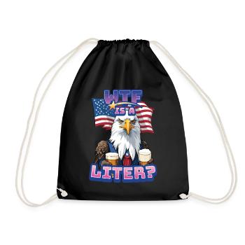 WTF is Liter Eagle with Beer Funny Metric Pun - Drawstring Bag - black - Front