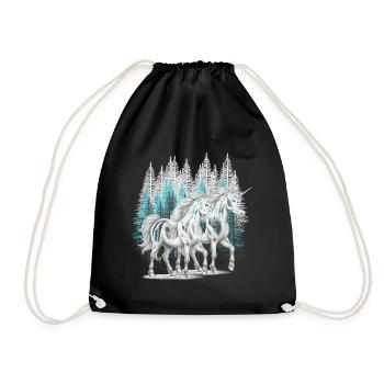 Woodland Unicorns Unicorn Mystical Horse Horses - Drawstring Bag - black - Front