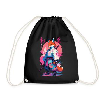 Kitsune Samurai Fuchs Aesthetic Vaporwave Stil - Turnbeutel - Schwarz - Vorne