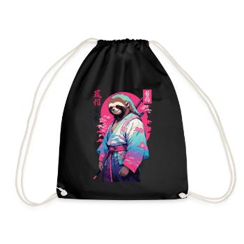 Samurai Faultier Aesthetic Vaporwave Stil - Turnbeutel - Schwarz - Vorne