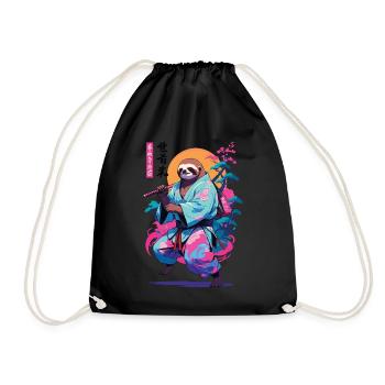Samurai Faultier Aesthetic Vaporwave Stil - Turnbeutel - Schwarz - Vorne