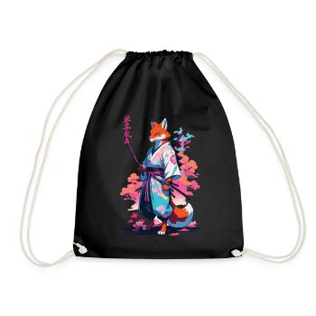 Kitsune Samurai Fuchs Aesthetic Vaporwave Stil - Turnbeutel - Schwarz - Vorne