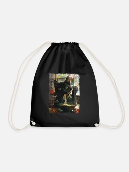 Aesthetic Ramen Katzen Vintage Kawaii Japanisch - Turnbeutel - Schwarz