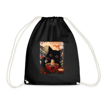 Aesthetic Ramen Katzen Vintage Kawaii Japanisch - Turnbeutel - Schwarz - Vorne