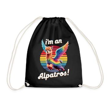 I'm an Alpatros, Winged Funny Alpaca, Colorful - Drawstring Bag - black - Front