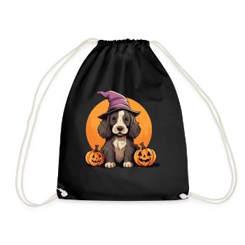 Halloween Witch Hat Pumpkin Dog Cocker Spaniel - Drawstring Bag - black - Front