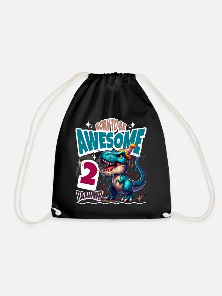 T Rex Dinosaurier 2. Geburtstag Kindergeburtstag - Turnbeutel - Schwarz