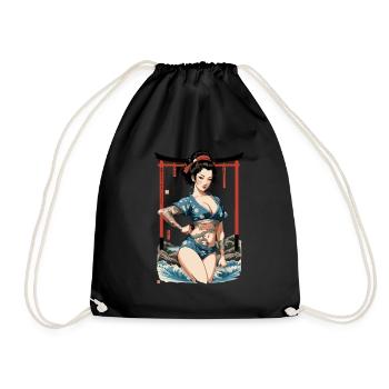 Kunoichi Ninja Geisha Samurai Artwork Japan Style - Drawstring Bag - black - Front