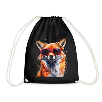 Fuchs Sonnenbrille Bunt Tier Design Print - Turnbeutel - Schwarz - Vorne