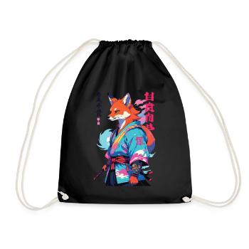 Kitsune Samurai Fuchs Aesthetic Vaporwave Stil - Turnbeutel - Schwarz - Vorne