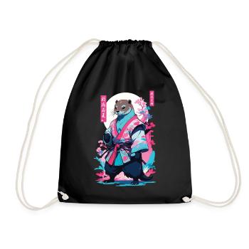 Samouraï Loutre Esthétique Vaporwave Japon Art - Sac de sport léger - noir - Devant