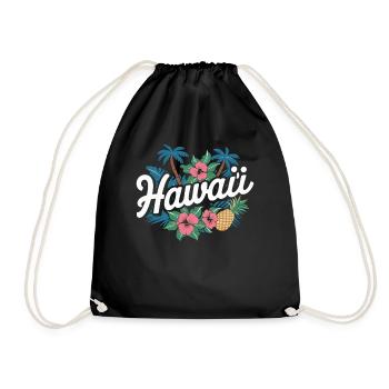 Hawaii Souvenir Tropical Flowers and Pineapple - Drawstring Bag - black - Front