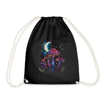 Mushroom Moon Phases Cottagecore Goblincore Fairycore - Drawstring Bag - black - Front