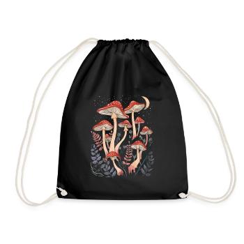 Pilz Fairycore Cottagecore Goblincore Vintage - Turnbeutel - Schwarz - Vorne