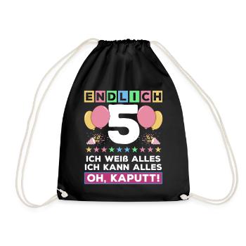 5. Geburtstag Endlich 5 Jahre Ich Weiß Alles - Turnbeutel - Schwarz - Vorne