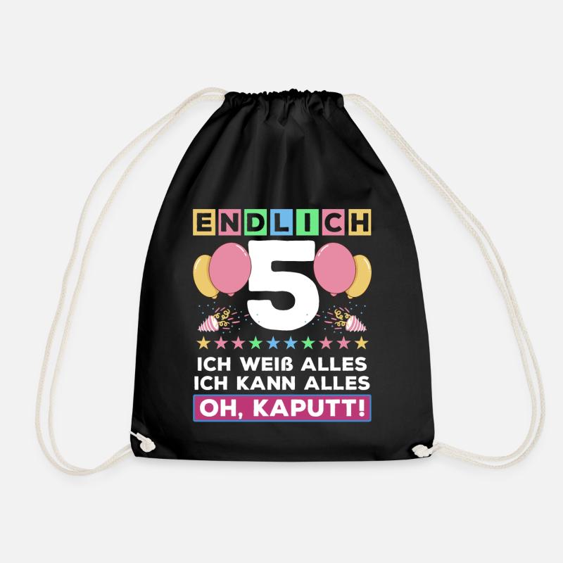 5. Geburtstag Endlich 5 Jahre Ich Weiß Alles - Turnbeutel - Schwarz