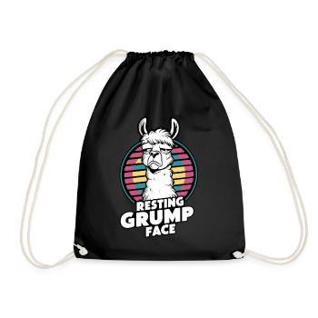 Resting Grump Face Llama Humor Retro Style - Drawstring Bag - black - Front
