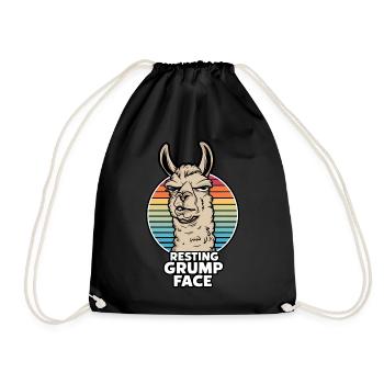 Resting Grump Face Llama Funny Rainbow Retro - Drawstring Bag - black - Front