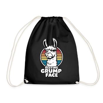 Resting Grump Face Llama Funny Retro Rainbow - Drawstring Bag - black - Front