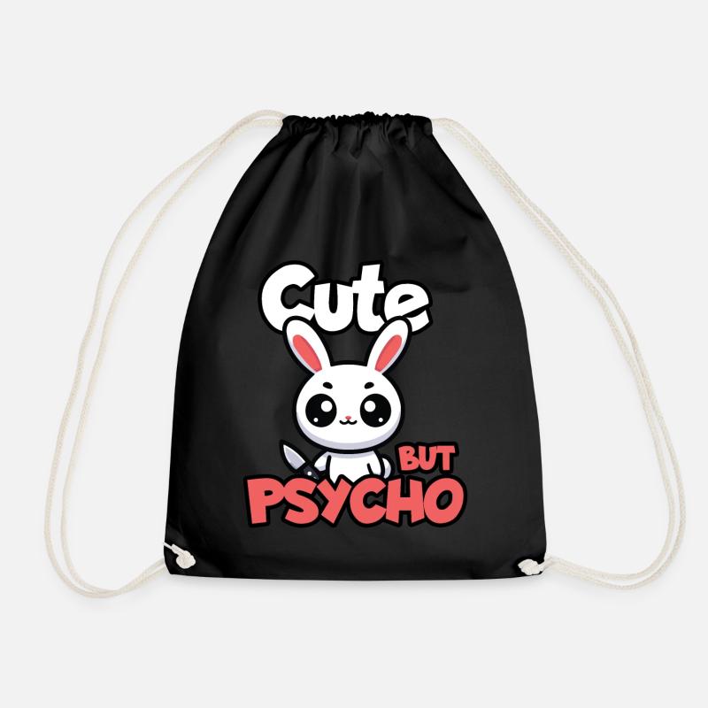 Cute But psycho rabbit Adorable Kawaii Animal - Drawstring Bag - black