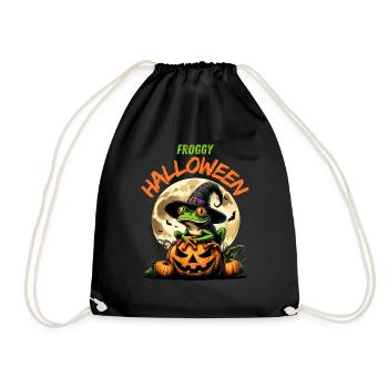 Halloween Frog Witch Pumpkin Full Moon Funny - Drawstring Bag - black - Front