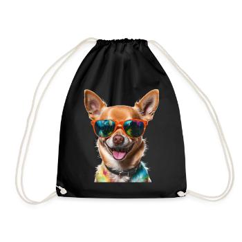 Chihuahua Sunglasses Dog Funny Design Print - Drawstring Bag - black - Front