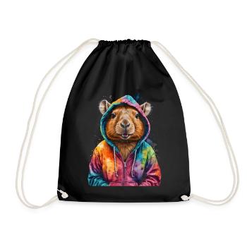 Capybara Hoodie Capy Bunt Tier Design Print - Turnbeutel - Schwarz - Vorne