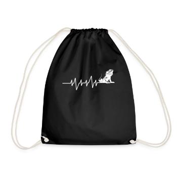 I love bearded dragon, heartbeat - Drawstring Bag - black - Front