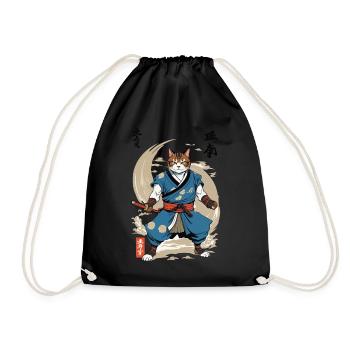 Samurai Cat Vintage Ukiyo-E Japanese - Drawstring Bag - black - Front